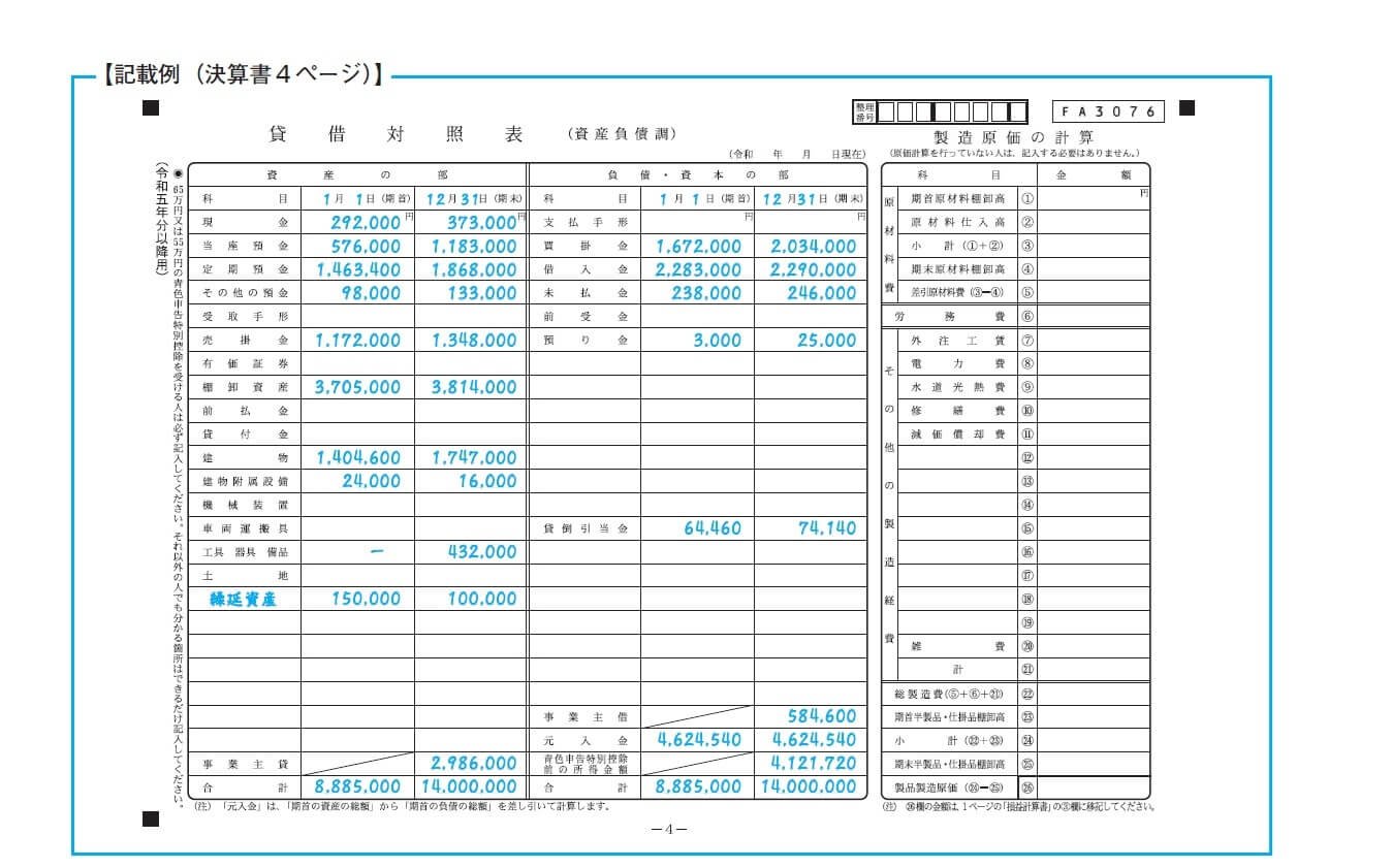 貸借 対照 表 個人 事業 主
